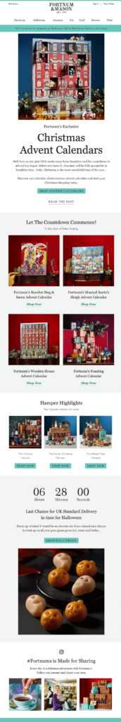 Fortnum & Mason Countdown to Halloween in email