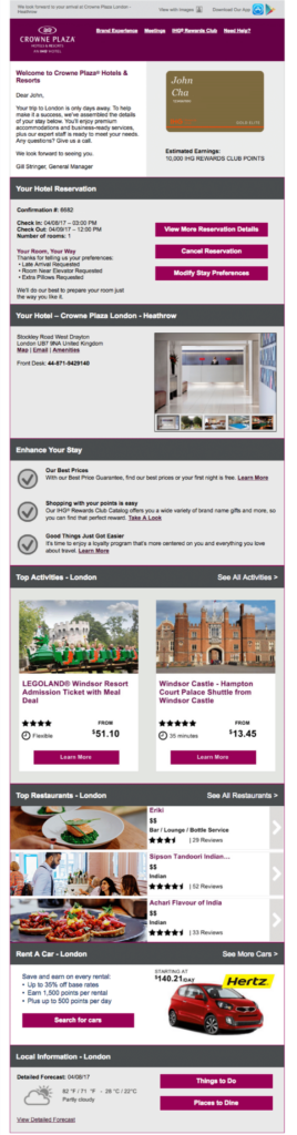Best in class pre-stay email from IHG