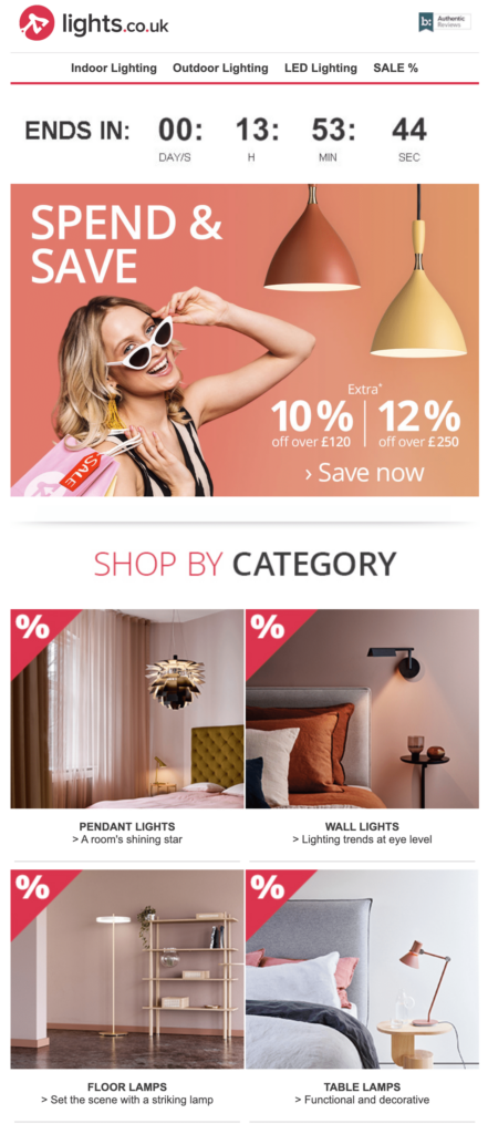 Countdown timer in lights.co.uk email
