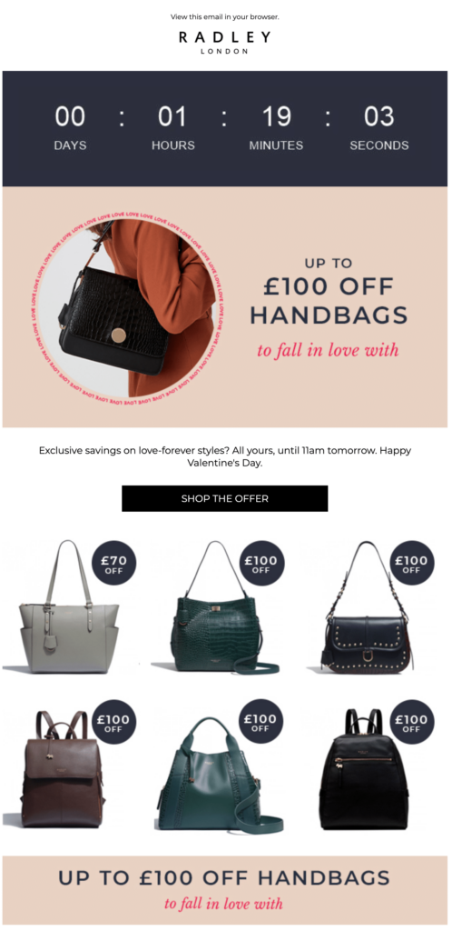 Radley Countdown timer in email