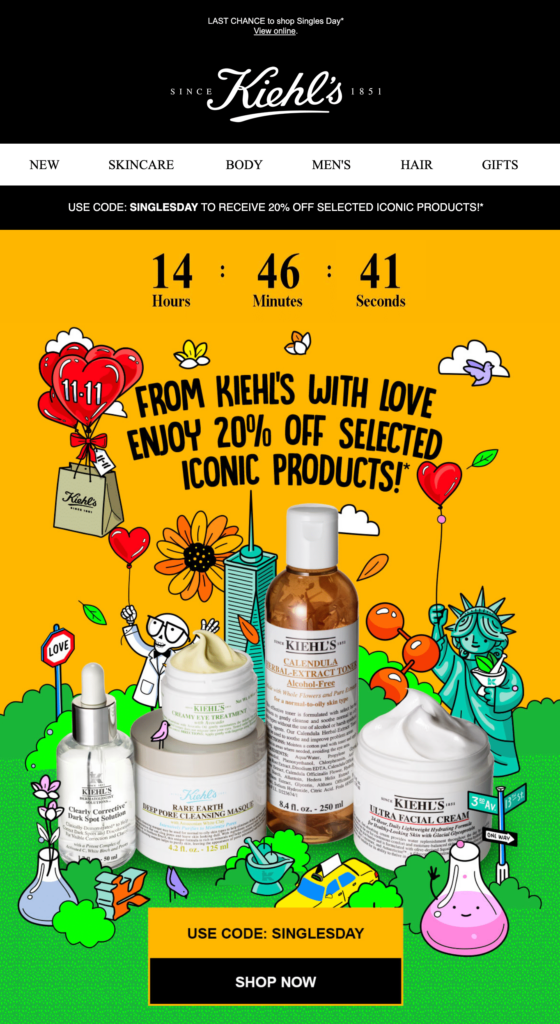 Kiehl's Countdown timer in email