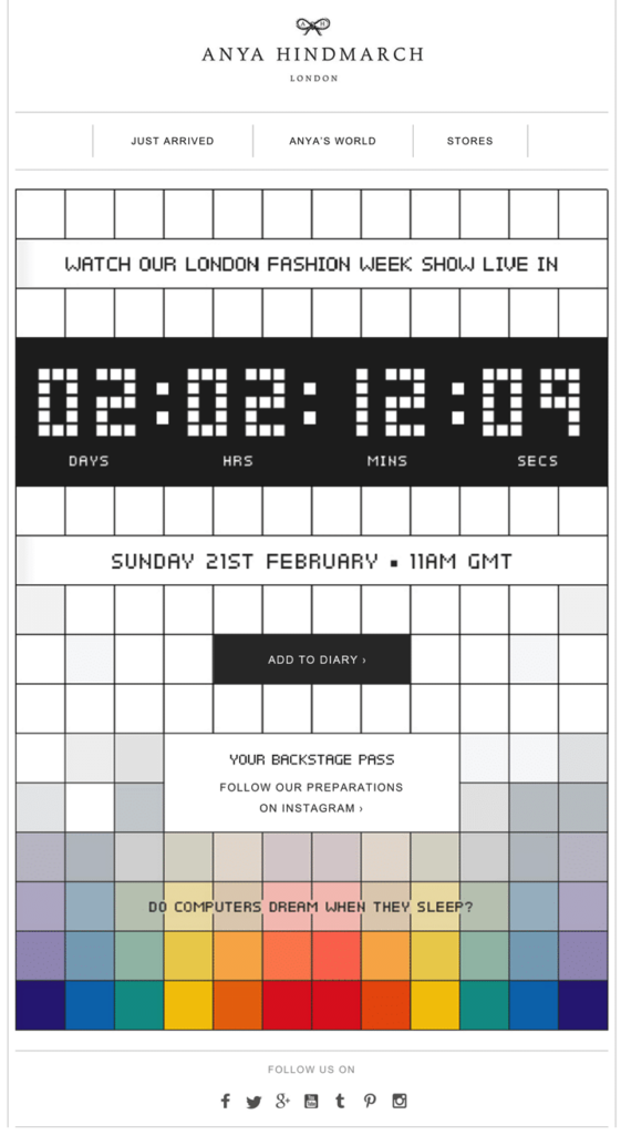 Live countdown to fashion week in email