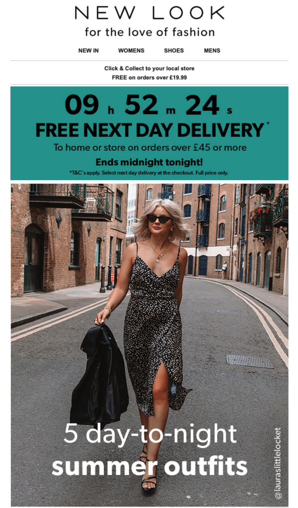 Countdown timer in email for end of delivery window