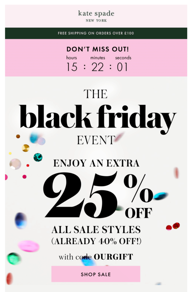 Kate Spade Countdown timer in email for Black Friday