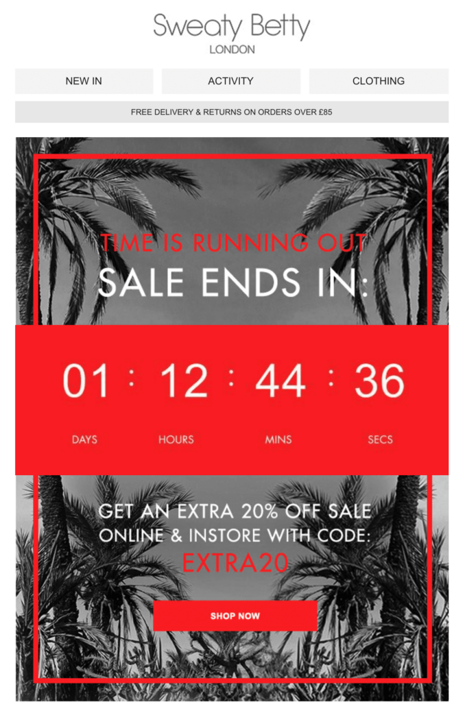 Sweaty Betty countdown to the end of sale