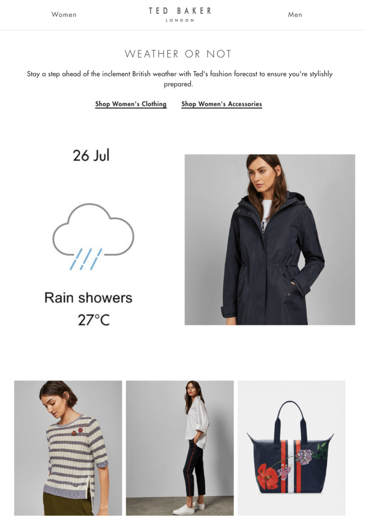 Weather forecast and products suited to the weather