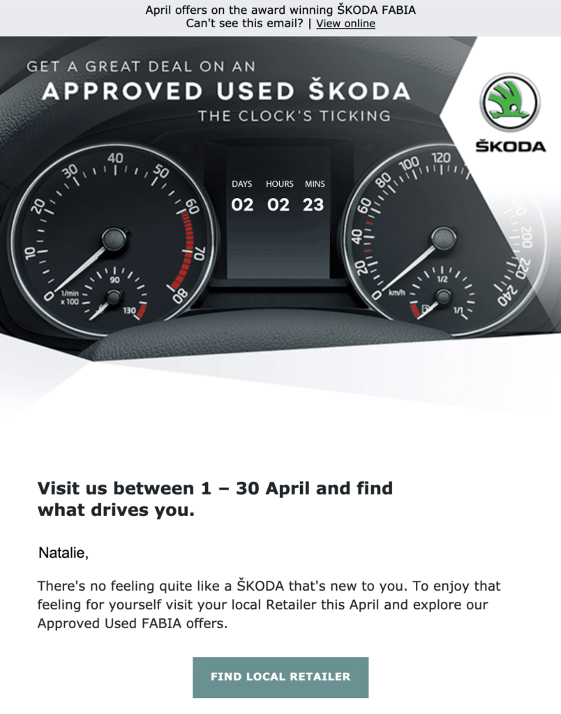 Skoda Live Email countdown timer