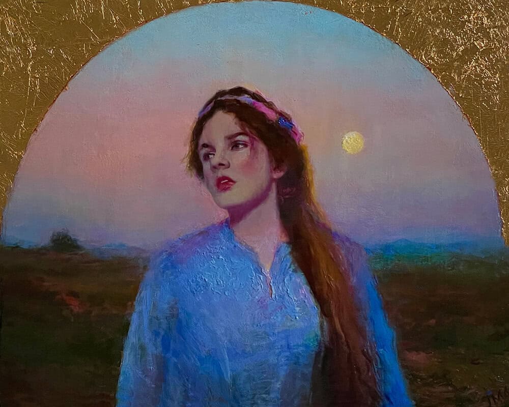 Joseph A. Miller "Moon Rise Somewhere" 13x15.75 acrylic and oil on paper on panel $1,400.