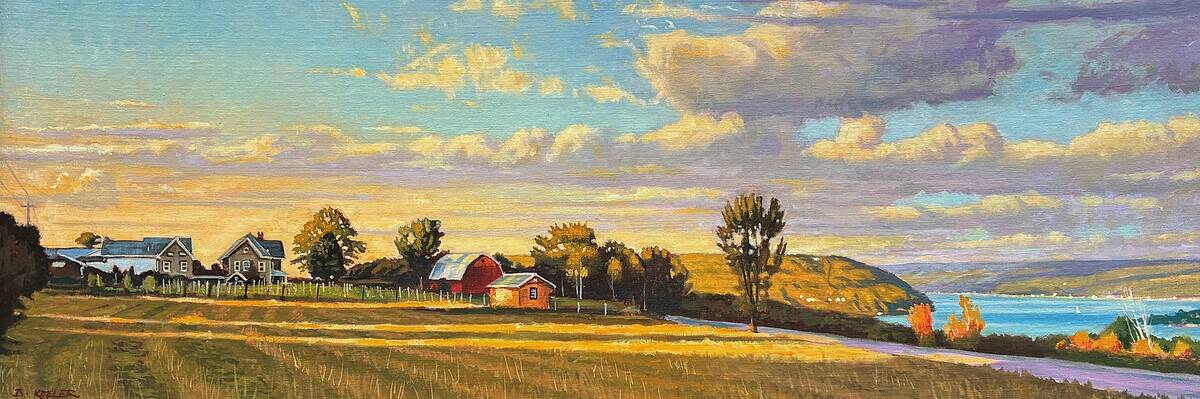 Brian S. Keeler "September Field Study, Keuka Lake" original 18x48 oil painting $4,400.