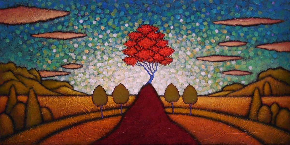 GC Myers "Red Tree: Continuum" original 18x36 acrylic painting on canvas $ Inquire for price