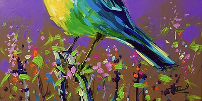 Richell Castellón "Bird 14" 6x6 original acrylic on panel $150. 🔴SOLD
