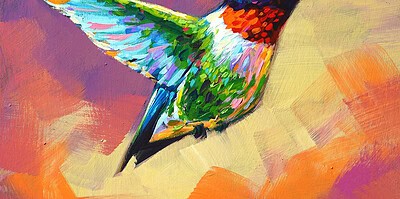 Richell Castellón "Bird 43" 6x6 original acrylic on panel $250. framed 🔴SOLD