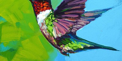 Richell Castellón "Bird 45" 6x6 original acrylic on panel $250. framed 🔴SOLD