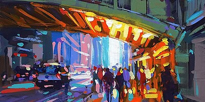 Richell Castellón "NYC XS 102" original 6x6 acrylic on cradled panel $120. SOLD