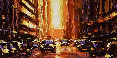Richell Castellon "NYC XS 55" 6x6 acrylic on gallery wrapped canvas $120. SOLD