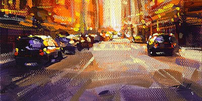 Richell Castellón "NYC XS 64" 6x6 acrylic on gallery wrapped canvas $120. SOLD