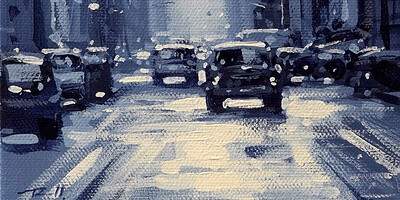Richell Castellón "NYC XS 75" 6x6 acrylic on gallery wrapped canvas $120. SOLD