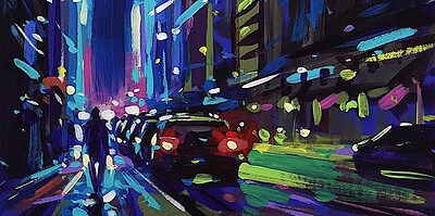 Richell Castellón "NYC XS 98" original 6x6 acrylic on cradled panel $120. SOLD