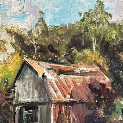 Bruce Baxter "Derelict" original 8x6 oil painting $300.