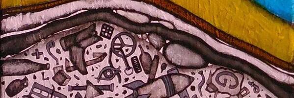 GC Myers "Archaeology: Executor" original 24x8 acrylic painting on canvas 🔴SOLD