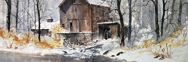 Judy Soprano "Ashantee Mill I" (From 2025 Arts in Bloom painting Demonstration) original 15.5x22 watercolor $750. 🔴SOLD