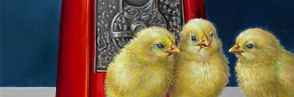 Emily M. Wolfson "Who Brought a Quarter?" original 14x11 oil painting on panel $1,650. 🔴SOLD