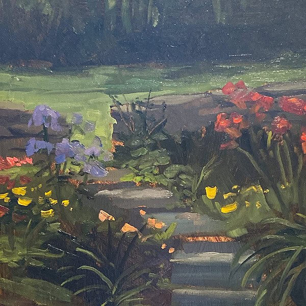 Tom Gardner "Garden Steps" 10x8 oil $650.