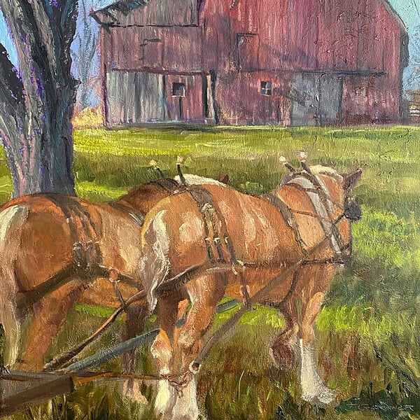 Tom Gardner "Old Barn and Horses" original 20x16 oil $1,600.