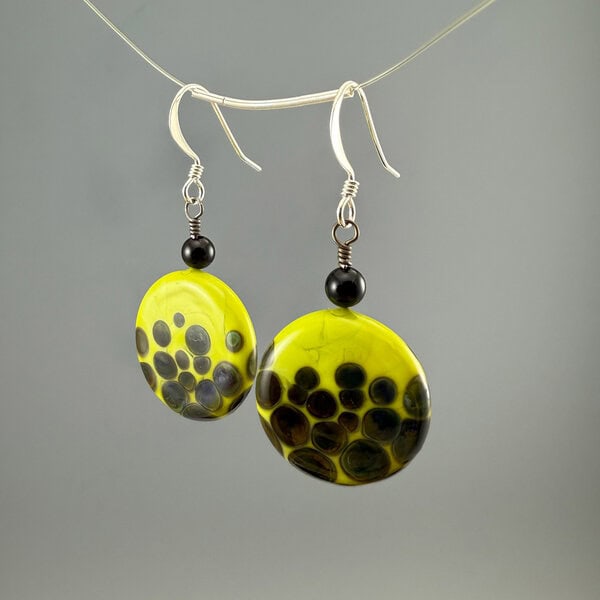 Laura Simone "LS-KF4 Earrings" handmade flameworked glass bead earrings with black onyx beads, sterling silver and nickel free components $35. pair