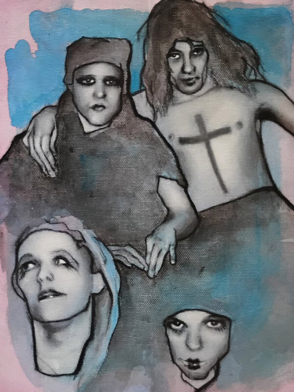 Edd Tokarz Harnas "Punks Run in the Family" 10x8 mixed media artwork on gallery wrapped canvas $170.