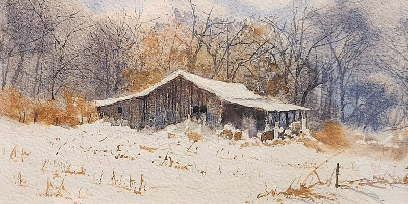 Judy Soprano "Along Rt. 21" original 5x14 watercolor painting $350.