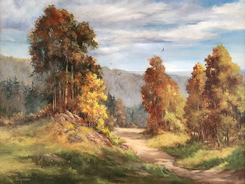 Judy Soprano "On the Way to Hemlock Lake" original 24x30 oil painting $1,950.