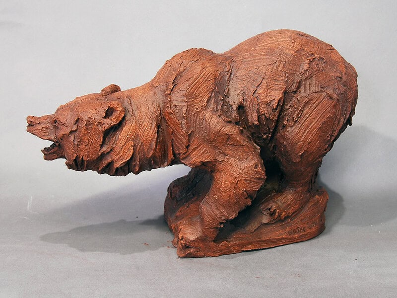 Kathe Umlauf "The Salmon Snatcher" original 12x8x6 terracotta sculpture with cold patina $1,600.
