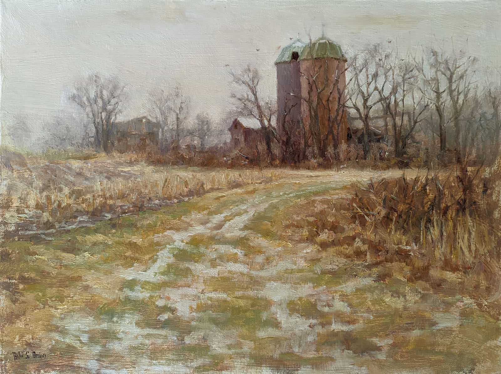 Bibi S. Brion "Silos in Winter" 12x16 oil $1,200.