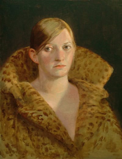 Thomas S. Buechner "Julie in Leopard Skin Coat" 20x16 oil $3,390.