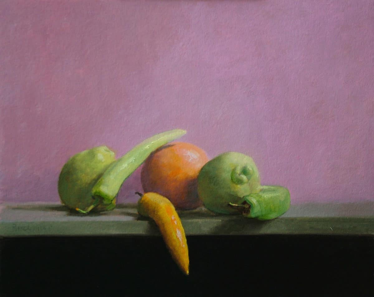 Thomas S. Buechner "Peppers and Friends" 16x20 oil $3,390.