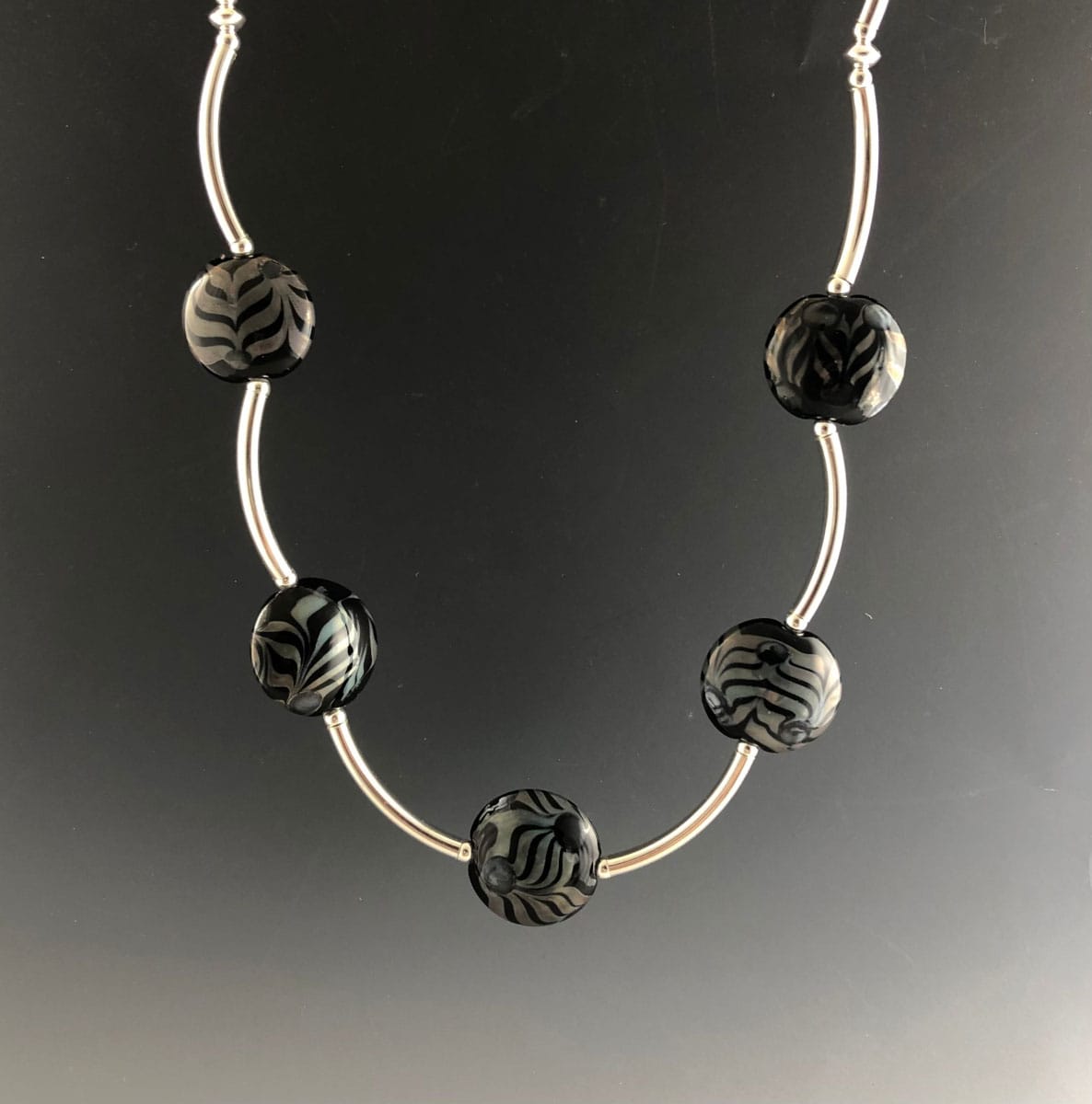 Becky Congdon "Art Nouveau Necklace" handmade flameworked lentil-shaped glass beads with sterling silver beads, findings and s-clasp 19.5" $175. SOLD