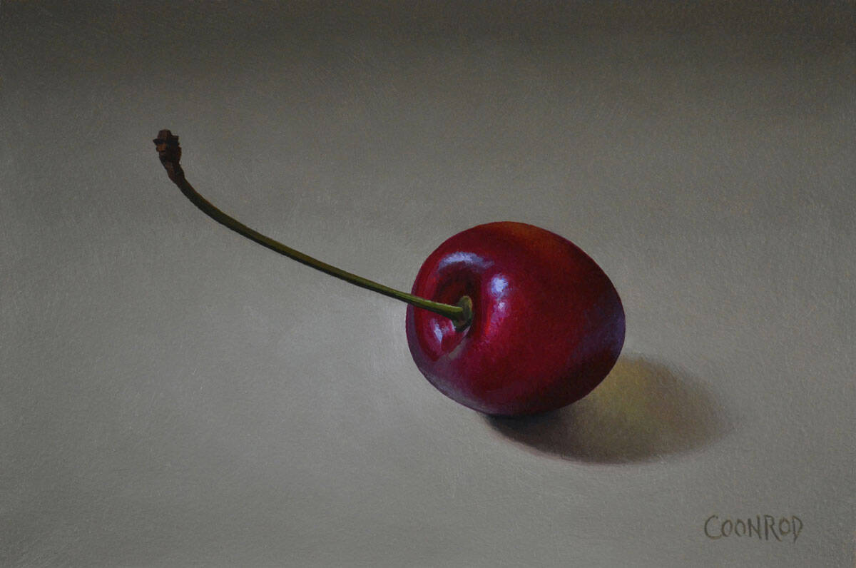 Trish Coonrod "Single Cherry" 4x6 oil $850. SOLD