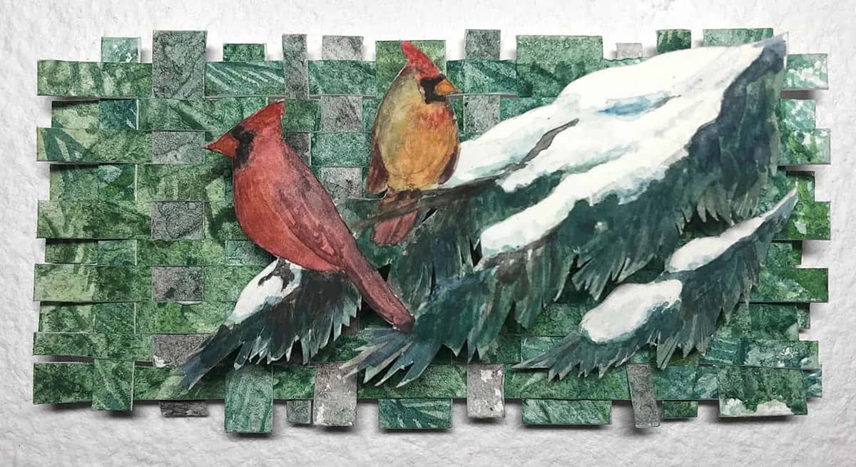 Cynthia Cratsley "Pair of Cardinals on Snowy Pine" 7x4 watercolor $95.