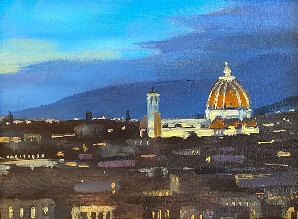 Tom Gardner "The Duomo at Night" 5x7 oil $275.
