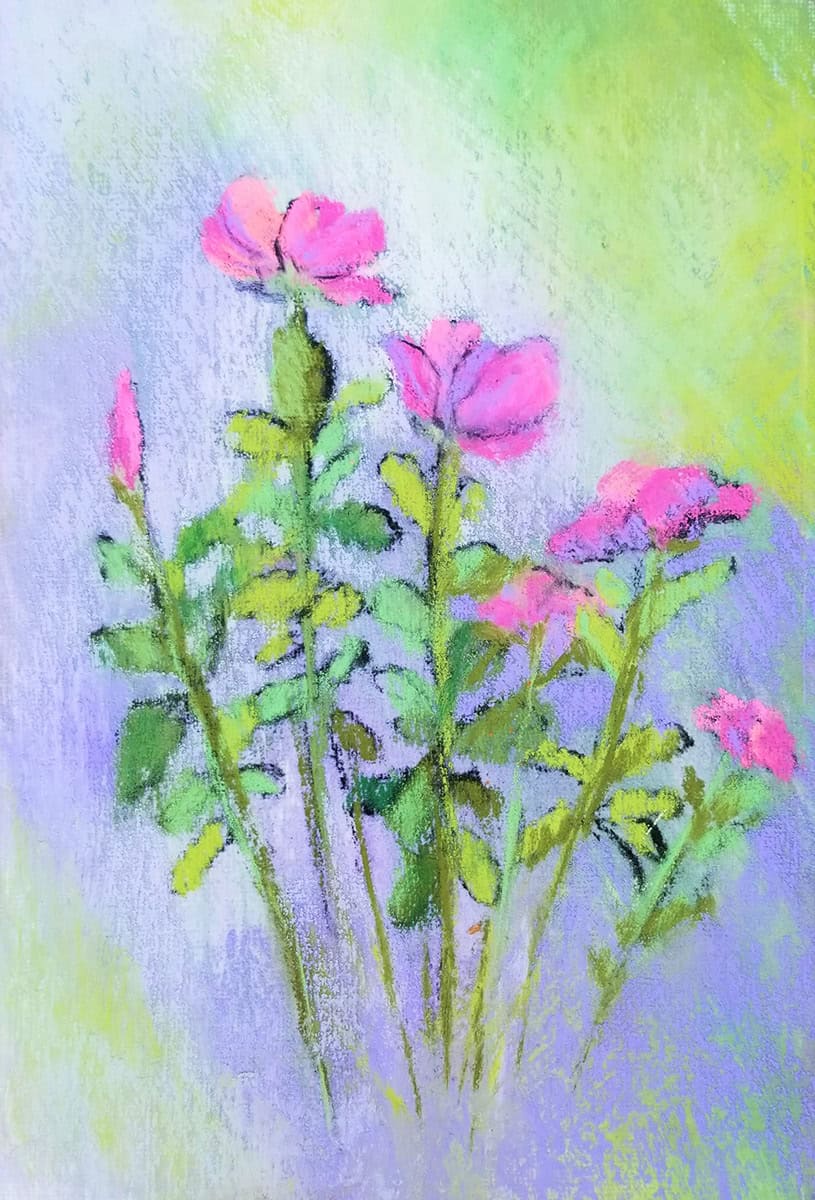 Linda Hansee "Dancing Flowers" 7.5x5.5 pastel $295. INQUIRE