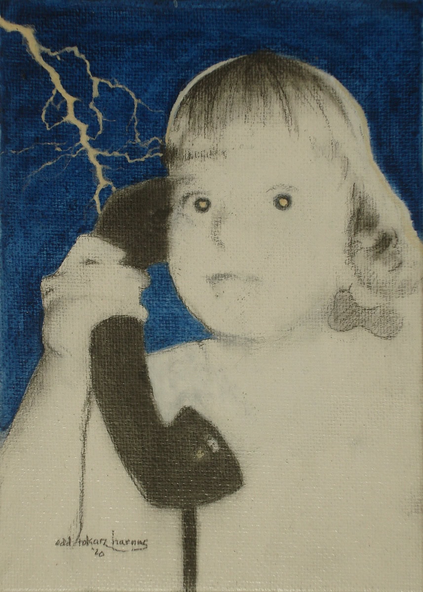 Edd Tokarz Harnas "Dialing for Dollars" 7x5 pencil/acrylic $80. SOLD
