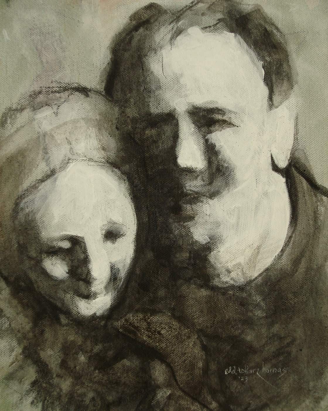 Edd Tokarz Harnas "Inside Joke" 10x8 mixed media artwork on gallery wrapped canvas $170.