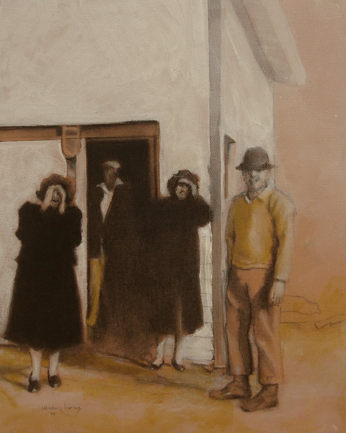 Edd Tokarz Harnas "Watching Andrew Paint" 10x8 mixed media artwork on gallery wrapped canvas $170. SOLD