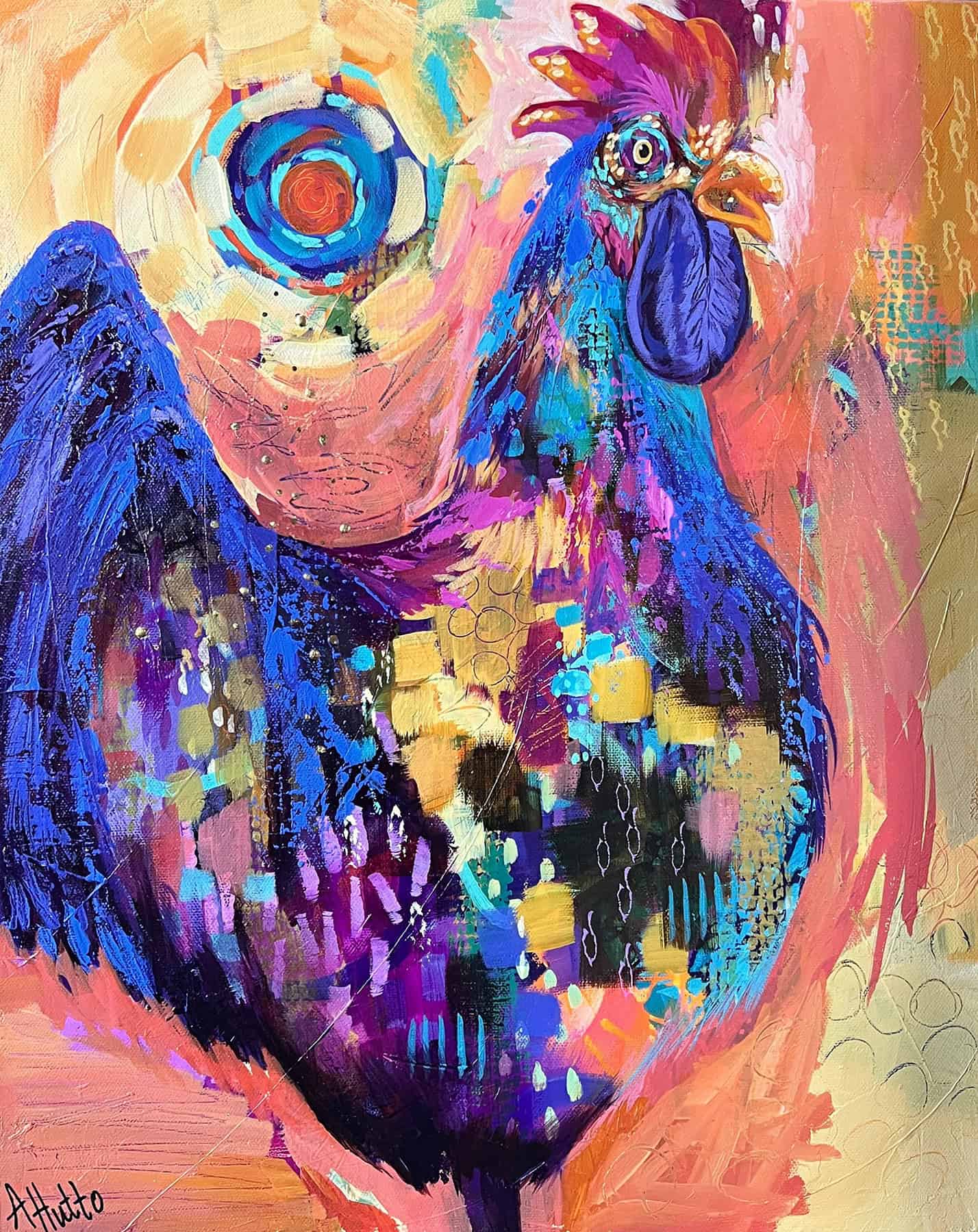 Amy Hutto "El Guapo" 20x16 acrylic with gold leaf accents $715. SOLD