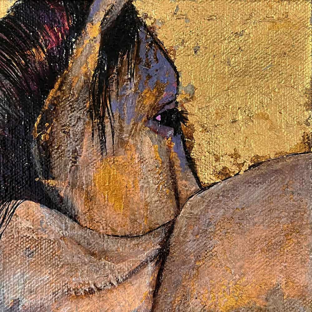 Amy Hutto "Glimmer" (Horse) 5x5 acrylic/gold leaf $175. gallery wrap SOLD