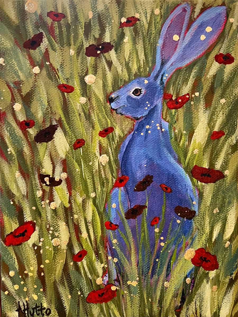 Amy Hutto "Hare I Am" (Hare) 8x6 acrylic/gold leaf $215. gallery wrap SOLD