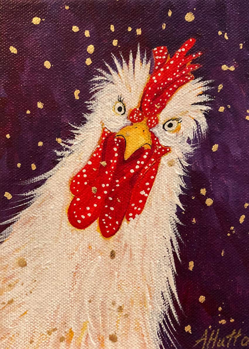 Amy Hutto "You Called?" 7x5 acrylic/gold leaf $195. gallery wrap