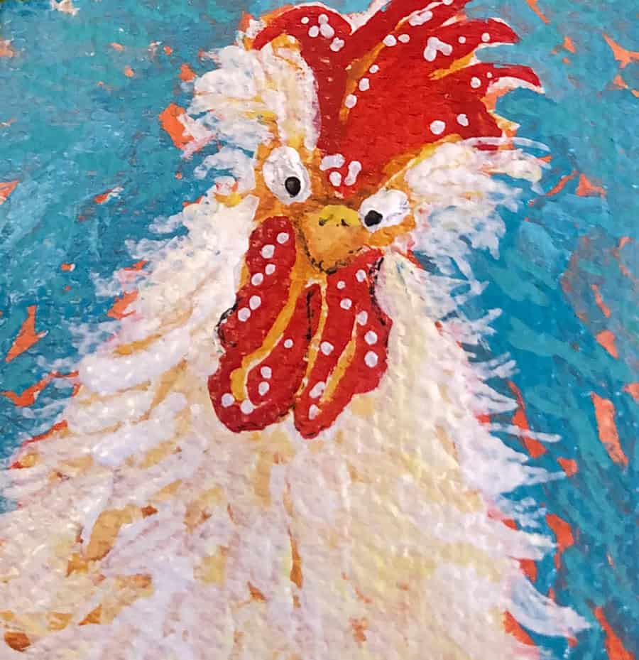 Amy Hutto "L'il Chick" 2x2 acrylic/gold leaf painting on canvas with decorated edges (includes hand painted easel) $45. SOLD