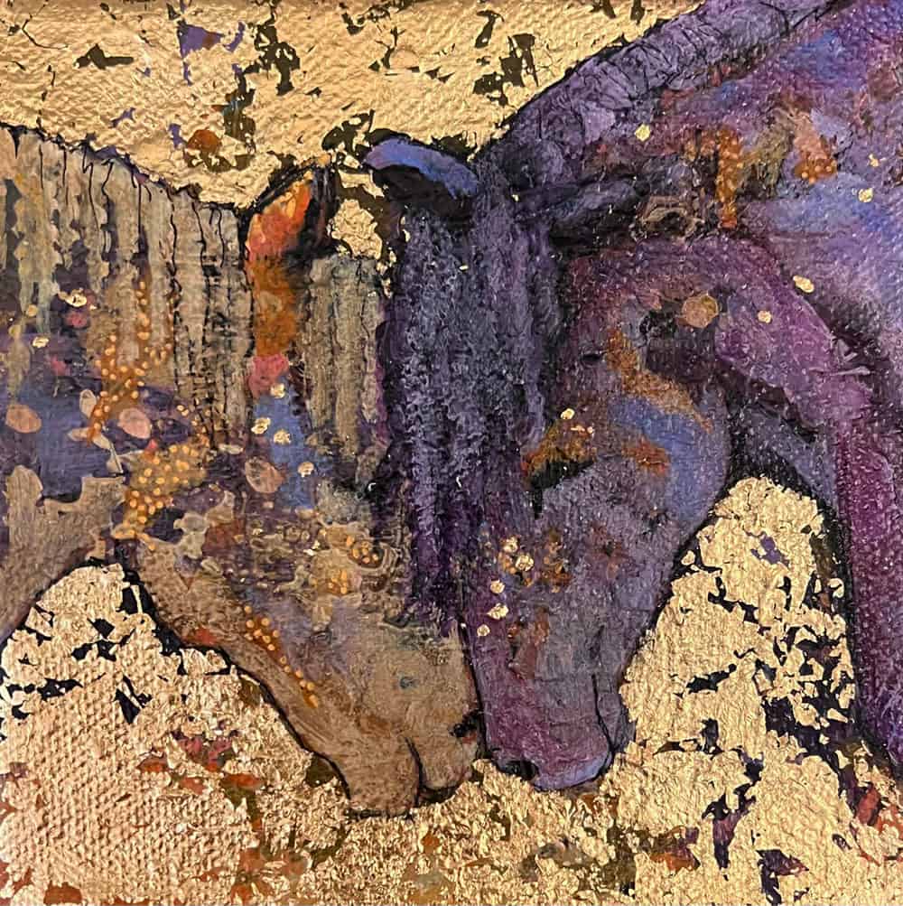 Amy Hutto "Missed You, II!" (Horses) 5x5 acrylic/gold leaf $175. gallery wrap
